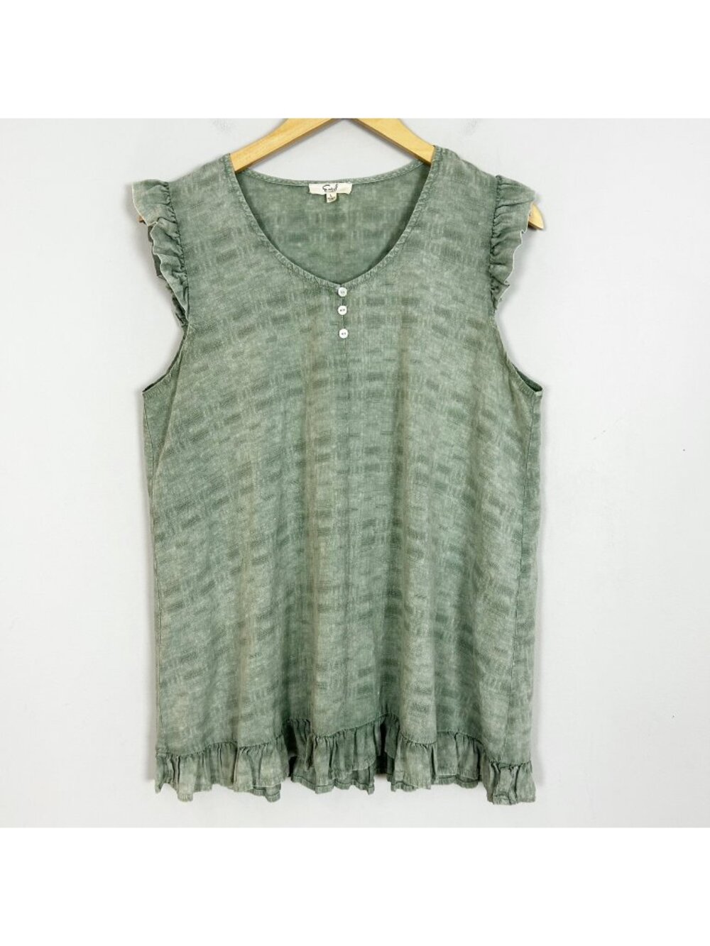 Easel Sage Green Swing Top Ruffle Boho Flowy Lightweight Hippie Size Large Women